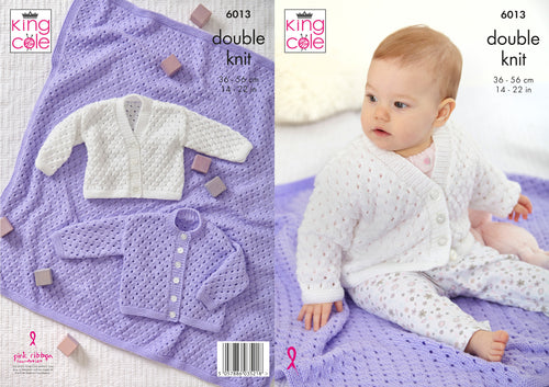 King Cole DK Knitting Pattern - Baby Cardigans & Blanket (6013)