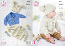 Load image into Gallery viewer, King Cole Aran Knitting Pattern - Baby Cardigans &amp; Hat (6015)