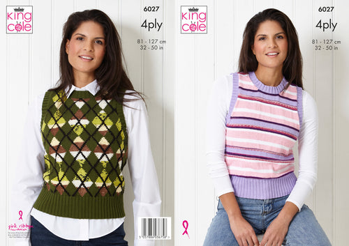 King Cole 4ply Knitting Pattern - Ladies Slipovers (6027)