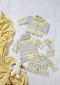 King Cole DK Knitting Pattern - Baby Matinee Jacket Overtop & Bootees (6034)