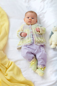 King Cole DK Knitting Pattern - Baby Matinee Jacket Overtop & Bootees (6034)