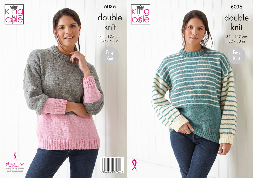 King Cole Double Knit Knitting Pattern - Ladies Sweaters (6036)