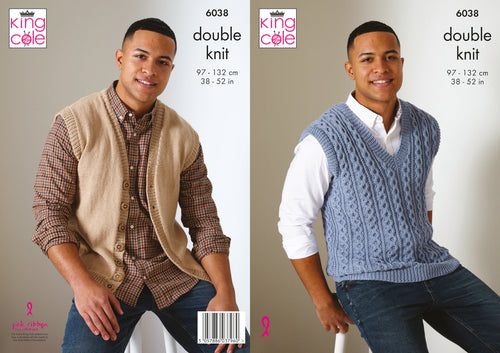 King Cole DK Knitting Pattern - Mens Sweater Vest & Waistcoat (6038)