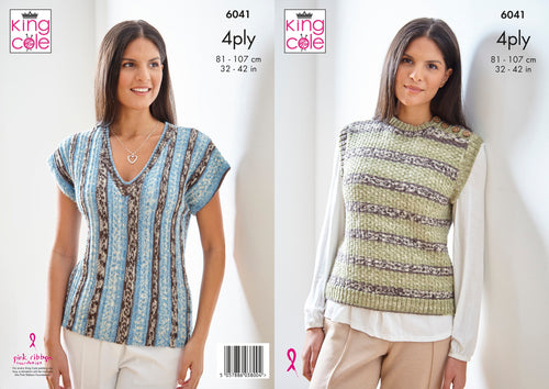King Cole 4ply Knitting Pattern - Ladies Short Sleeve Top & Pullover (6041)