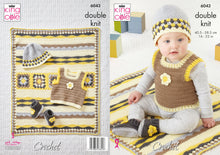 Load image into Gallery viewer, King Cole DK Crochet Pattern - Baby Tank Top Blanket Hat &amp; Booties (6043)