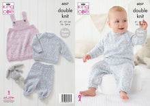 Load image into Gallery viewer, King Cole Double Knitting Pattern – Baby Sweater, Pinafore Dress &amp; Pants (6057)