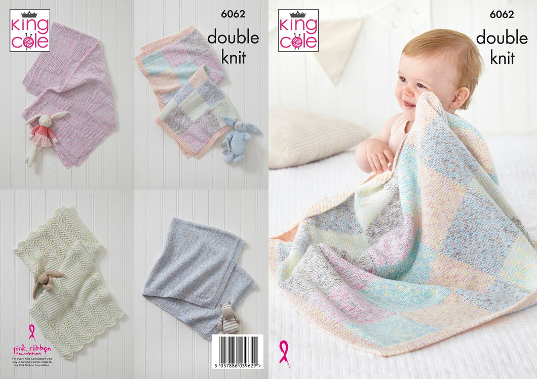 King Cole Cloud Nine Knitting Pattern - Baby Blankets (6062)