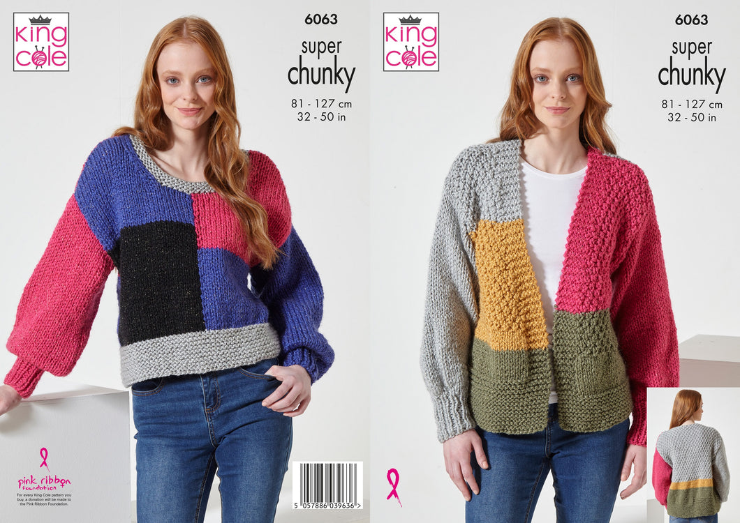 King Cole Super Chunky Knitting Pattern - Ladies Cardigan & Sweater (6063)