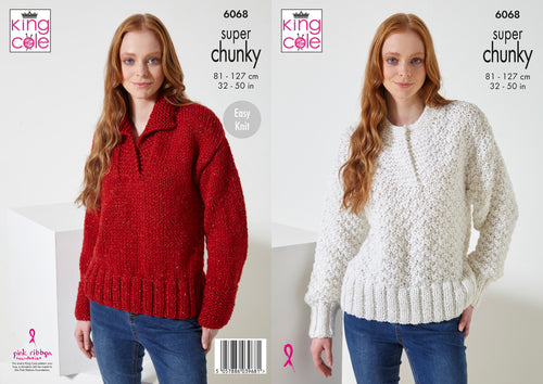 King Cole Super Chunky Knitting Pattern - Ladies Sweaters (6068)