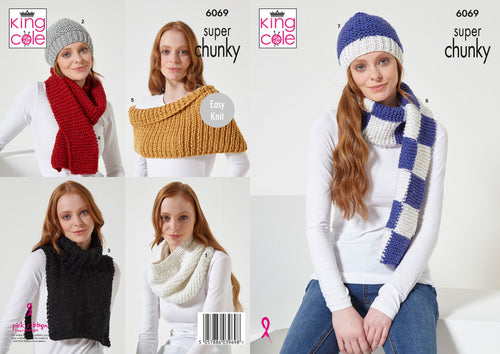 King Cole Super Chunky Knitting Pattern - Ladies Accessories (6069)
