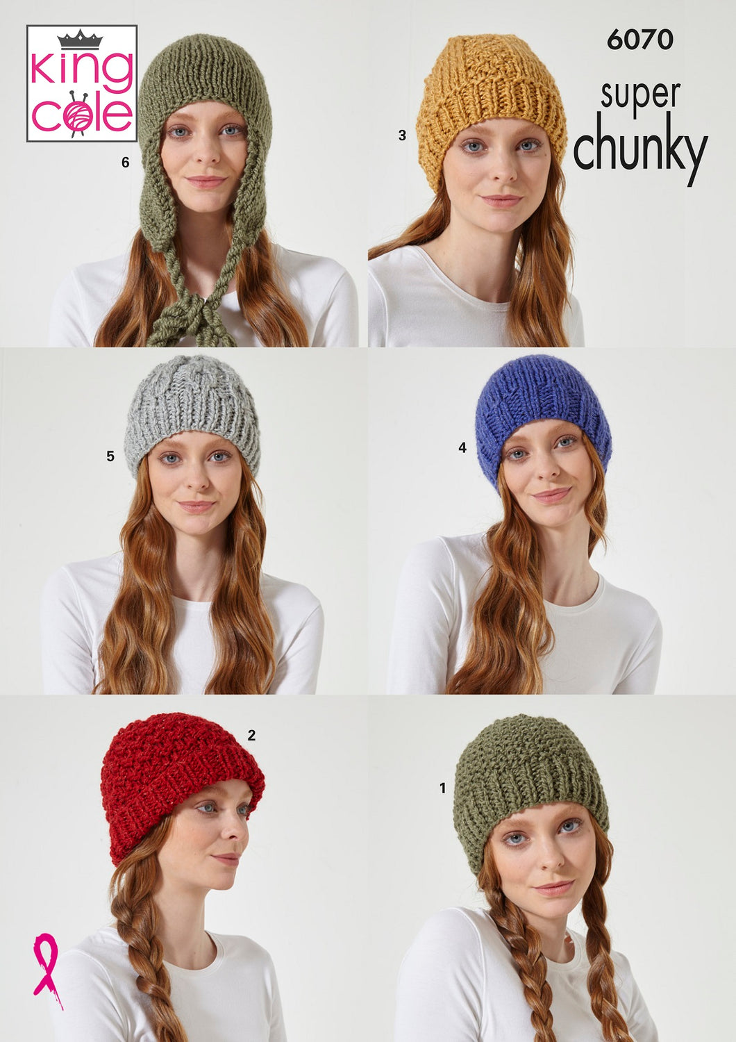 King Cole Super Chunky Knitting Pattern – Ladies Hats (6070)