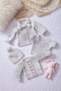 King Cole Chunky Knitting Pattern - Babies Coat,Cardigan,Top & Hat (6084)