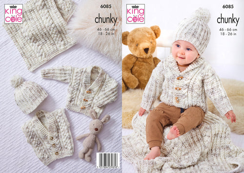 King Cole Babies Knitting Pattern Hat ,Jacket, Cardigan, Gilet & Blanket 6085