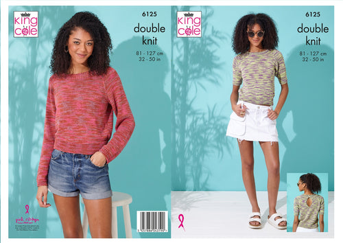 King Cole Double Knitting Pattern - Ladies Sweater & Top (6125)