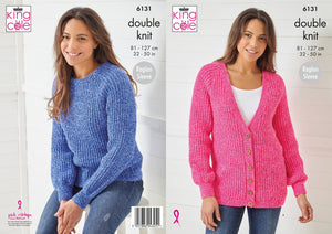 King Cole Double Knitting Pattern - Ladies Sweater and Jacket (6131)