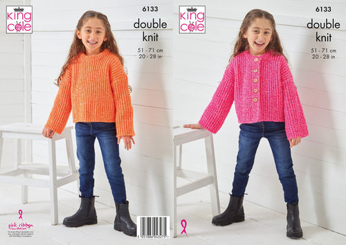 King Cole Double Knitting Pattern - Childrens Sweater & Cardigan (6133)