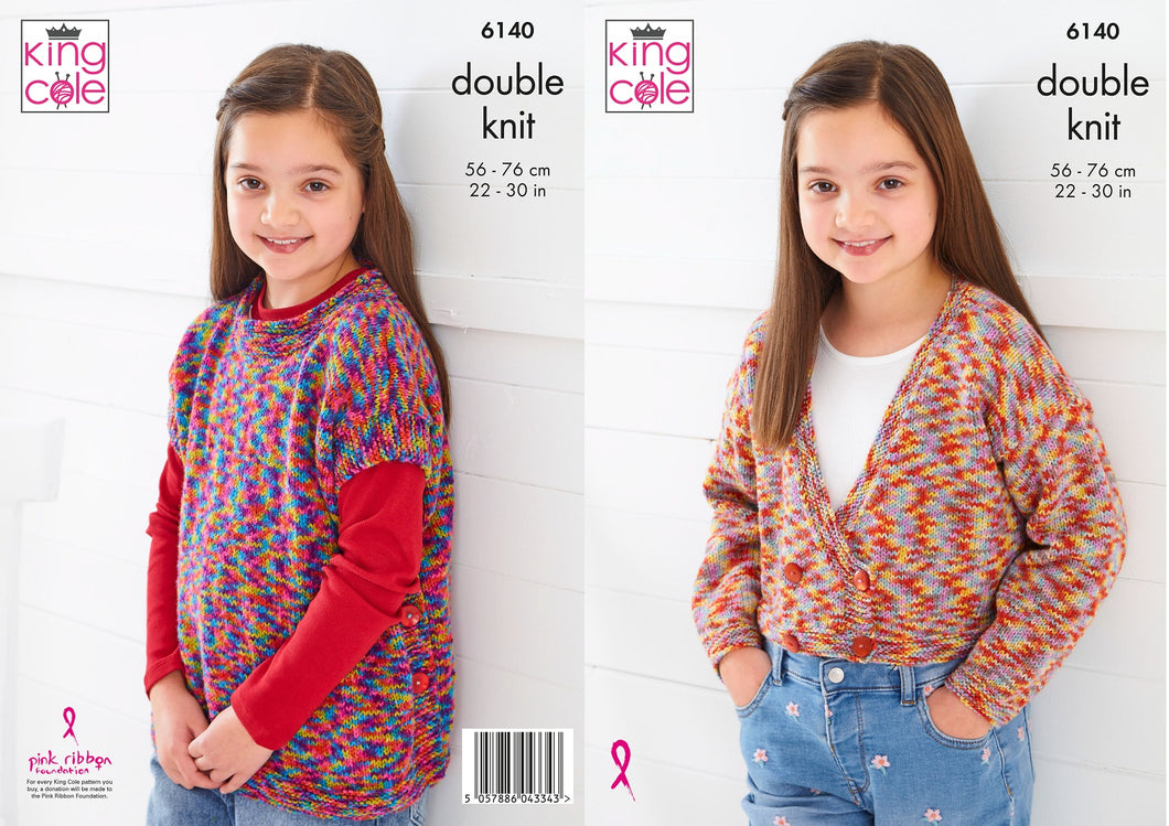 King Cole Knitting Pattern - Kids Cardigan & Tabard (6140)