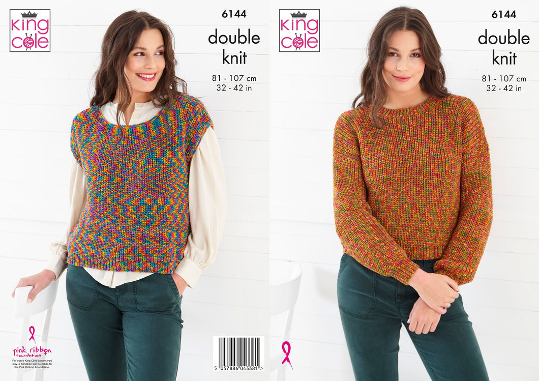 King Cole Knitting Pattern - Ladies Sweater & Top 6144