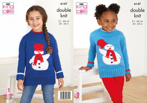 King Cole DK Double Knit Knitting Pattern - 6147 Christmas Snowman Sweater