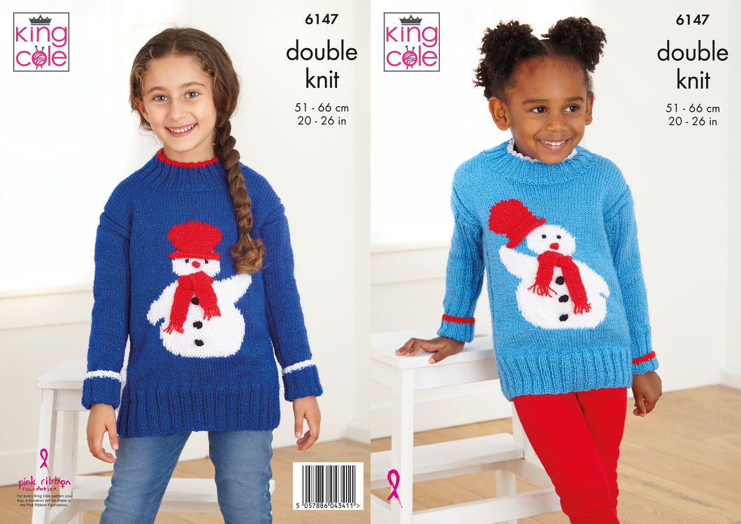 King Cole DK Double Knit Knitting Pattern - 6147 Christmas Snowman Sweater