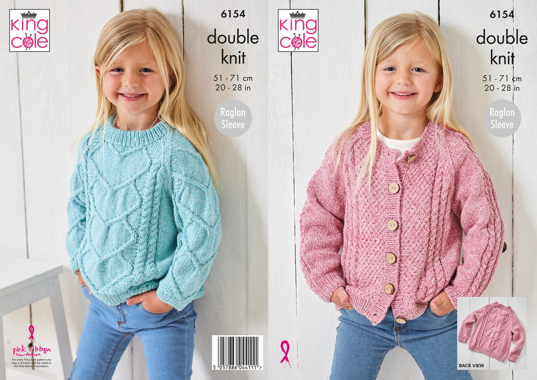King Cole Knitting Pattern - Kids Sweater & Cardigan (6154)