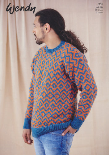 Wendy Aran Knitting Pattern - Unisex Fairisle Sweater (6155)