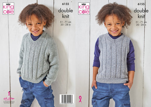 King Cole Knitting Pattern - Kids Sweater & Slipover (6155)