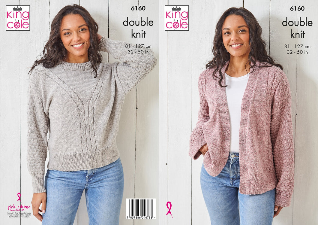 King Cole Double Knitting Pattern - Ladies Cardigan & Sweater (6160)