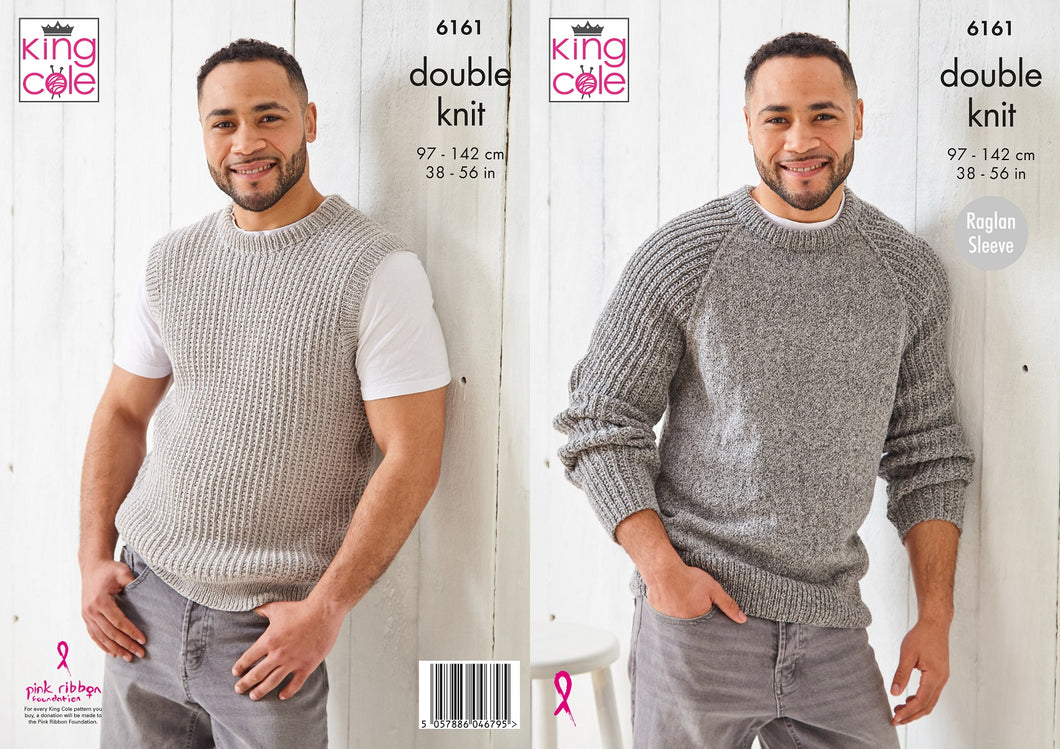 King Cole Double Knitting Pattern - Mens Sweater & Slipover (6161)