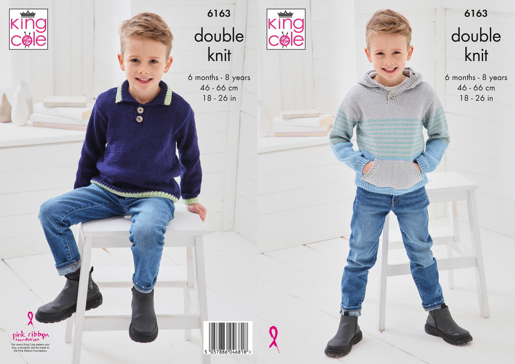 King Cole Double Knitting Pattern - 6163 Kids Sweater & Hoodie