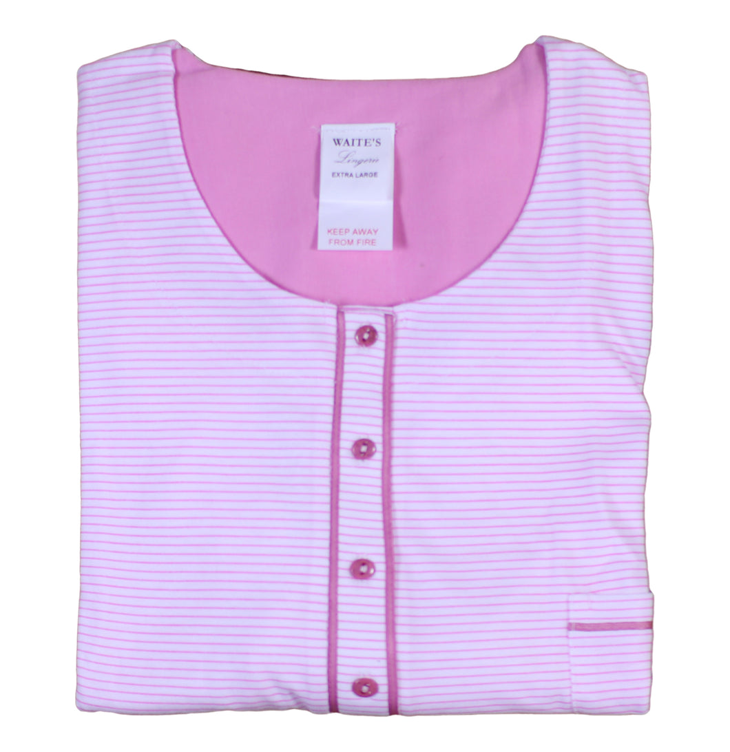 Ladies Jersey Cotton Striped Nightdress XL (Pink)