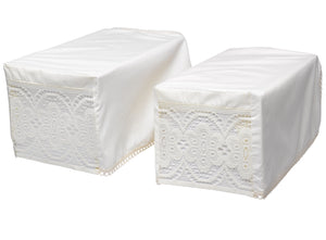 Standard Square Arm Caps Decorative Floral Lace Front Panel Settee Sofa Furniture Cover (Cream)