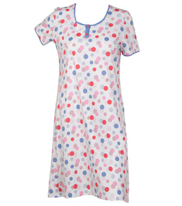 Ladies 100% Cotton Short Sleeved Polka Dot Nightdress (Small)