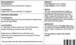 King Cole Yummy Knitting Pattern - Elephants (9109)