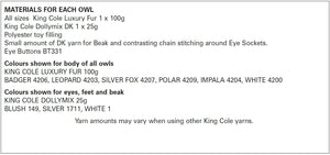 King Cole Luxury Fur Knitting Pattern - Baby Owls (9122)