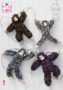 King Cole Luxury Fur & DK Knitting Pattern - Chimpanzees (9125)