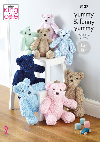 King Cole Yummy & Funny Yummy Knitting Pattern - Teddies (9137)