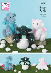 King Cole Tinsel Chunky & DK Knitting Pattern - Dragons (9139)