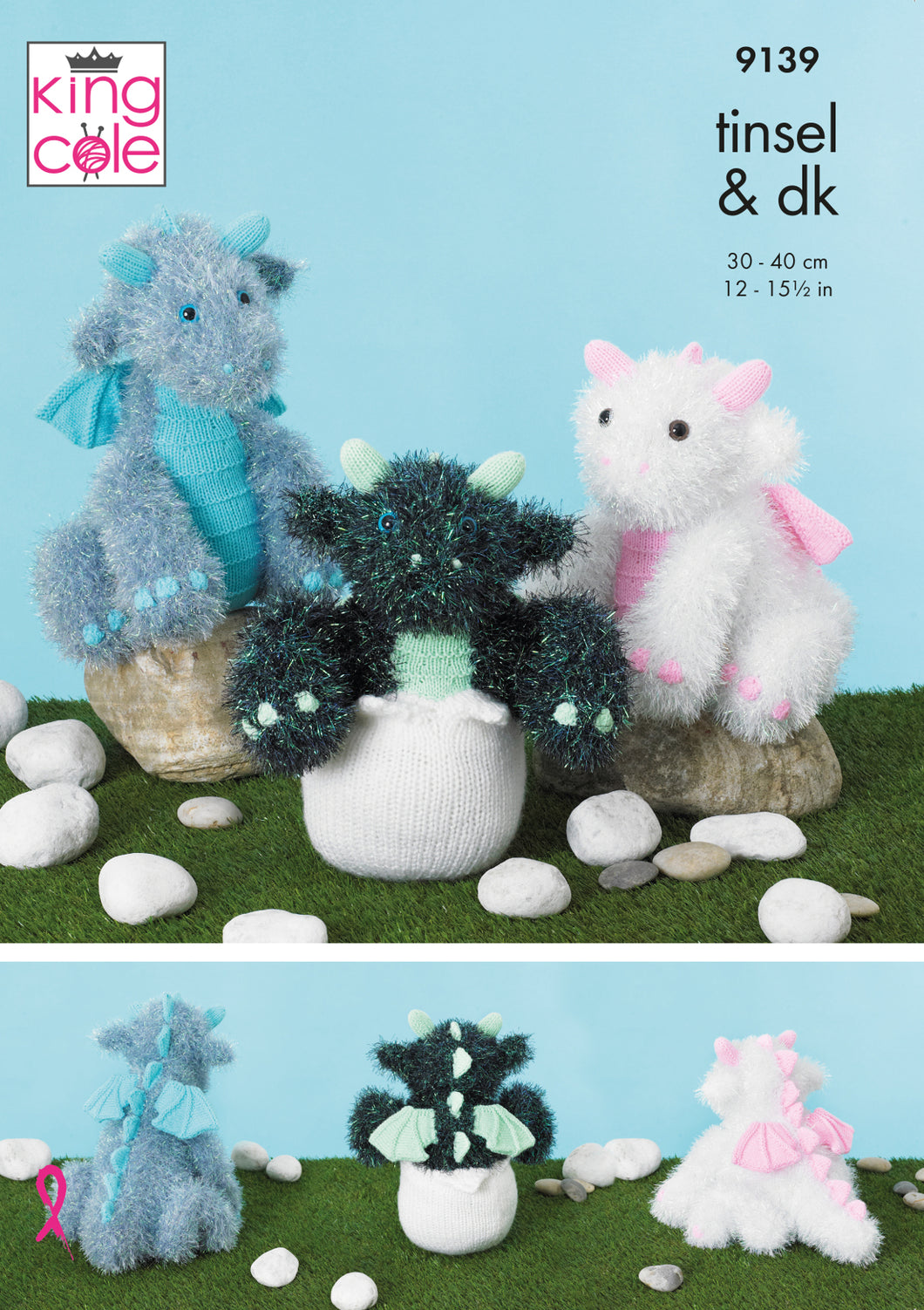 King Cole Tinsel Chunky & DK Knitting Pattern - Dragons (9139)