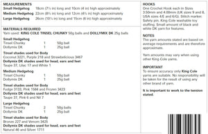 King Cole Tinsel Chunky Crochet Pattern - Hedgehogs (9148)