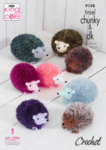 King Cole Tinsel Chunky Crochet Pattern - Hedgehogs (9148)