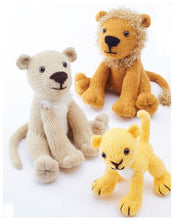 Load image into Gallery viewer, King Cole Double Knit &amp; Tinsel Knitting Pattern - Lion Family (9152)