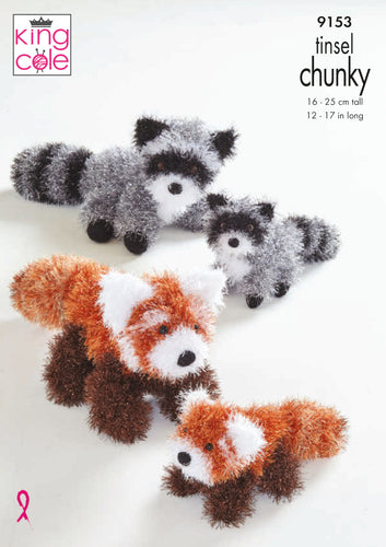 King Cole Tinsel Chunky Knitting Pattern - Red Panda & Raccoon (9153)