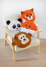Load image into Gallery viewer, King Cole Crochet Pattern Animal Cushion Cover - Pandas, Monkey &amp; Fox (9179)