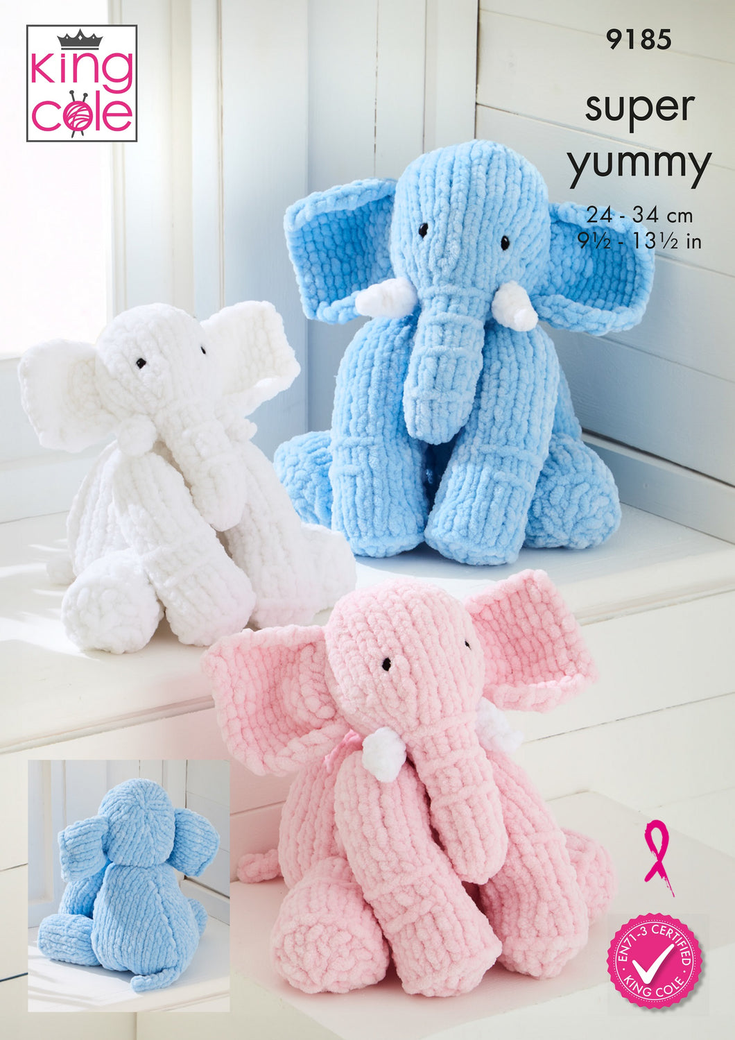 King Cole Super Yummy Stuffed Elephant Toys Knitting Pattern 9185