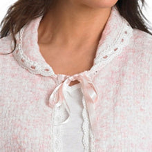 Load image into Gallery viewer, https://images.esellerpro.com/2278/I/124/279/BJ07602-slenderella-ladies-lace-effect-bed-jacket-peter-pan-collar-ribbon-tie-pink-close-up-1.jpg