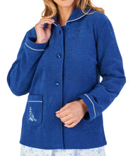 Load image into Gallery viewer, https://images.esellerpro.com/2278/I/164/896/BJ2325-slenderella-ladies-embroidered-boucle-fleece-bed-jacket-navy.jpg