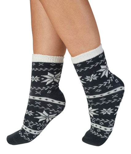 Slenderella Ladies Snowflake Design Acrylic Bed Socks for UK 4-7 (Navy)