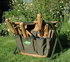 Garden Tool Stool & Detachable Bag with Multiple Pockets (Khaki & Brown)