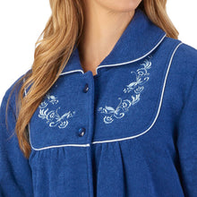 Load image into Gallery viewer, https://images.esellerpro.com/2278/I/164/991/HC2326-slenderella-ladies-boucle-fleece-button-dressing-gown-navy-close-up-1.jpg